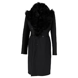 Bottega Veneta-Bottega Veneta Shearling-Trim lined-Breasted Coat in Black Wool-Black