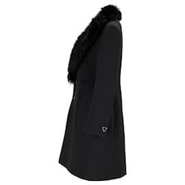 Bottega Veneta-Bottega Veneta Shearling-Trim Double-Breasted Coat in Black Wool-Black
