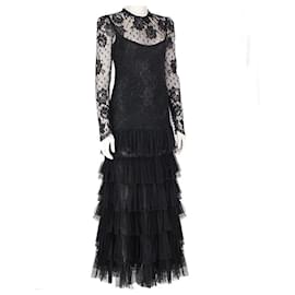 Alessandra Rich-Alessandra Rich Black Chantilly Lace Gown-Black