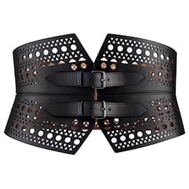 Alaïa-Alaia Openwork Leather Corset Belt-Black