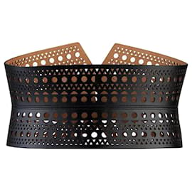 Alaïa-Alaia Openwork Leather Corset Belt-Black