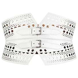 Alaïa-Alaia Openwork Leather Corset Belt-White