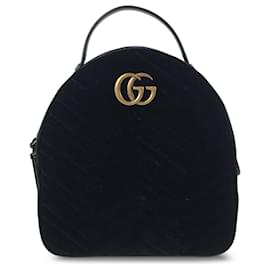Gucci-Gucci Petit sac à dos en velours noir GG Marmont Matelasse-Noir