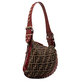 Fendi-Fendi Brown Studded Zucca Oyster Hobo-Marrom