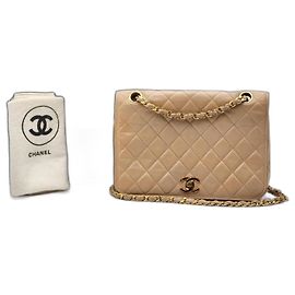 Bolsa clássica Chanel Timeless Single Flap com ferragens em ouro 24K Bege