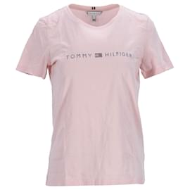 Tommy Hilfiger-T-shirt da donna in cotone organico con logo Tommy Hilfiger-Rosa,Pesca