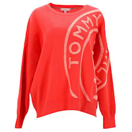 Tommy Hilfiger-Suéter feminino Tommy Hilfiger Stamp Logo de algodão orgânico em algodão laranja-Laranja