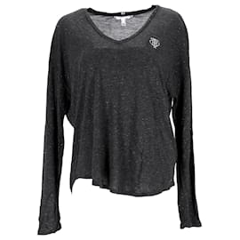 Tommy Hilfiger-Womens Metallic V Neck Long Sleeve T Shirt-Black