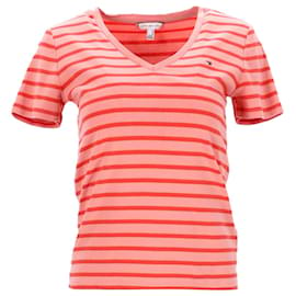 Tommy Hilfiger-Camiseta feminina Tommy Hilfiger de algodão orgânico slim fit com gola V em algodão laranja-Laranja