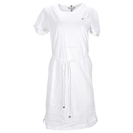 Tommy Hilfiger-Tommy Hilfiger Damen T-Shirt-Kleid aus Baumwolle mit Kordelzug aus weißer Baumwolle-Weiß