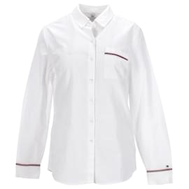 Tommy Hilfiger-Camicia da donna con colletto a punta e cuciture a contrasto-Bianco