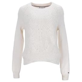 Tommy Hilfiger-Suéter feminino Tommy Hilfiger tricotado em algodão creme-Branco,Cru