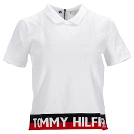 Tommy Hilfiger-Tommy Hilfiger Damen-Poloshirt aus Bio-Baumwolle mit entspannter Passform aus weißer Baumwolle-Weiß