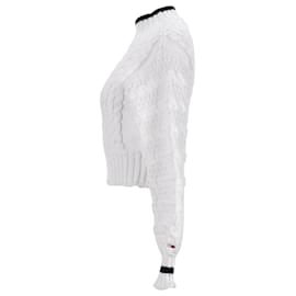 Tommy Hilfiger-Suéter feminino Tommy Hilfiger de malha grossa com manga balão em algodão branco-Branco