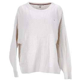 Tommy Hilfiger-Tommy Hilfiger Womens Relaxed Fit Jumper in Ecru Cotton-White,Cream