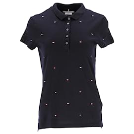 Tommy Hilfiger-Tommy Hilfiger Womens Flag Embroidery Slim Fit Polo in Navy Blue Cotton-Navy blue