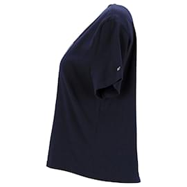 Tommy Hilfiger-Tommy Hilfiger Damen-T-Shirt mit verkürzter Passform und Outline-Logo aus marineblauer Baumwolle-Marineblau