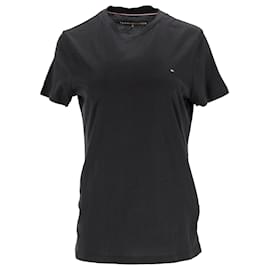 Tommy Hilfiger-Tommy Hilfiger Damen Heritage T-Shirt mit Rundhalsausschnitt aus schwarzer Baumwolle-Schwarz