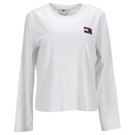 Tommy Hilfiger-Tommy Hilfiger Womens Tommy Badge Recycled Long Sleeve T Shirt in White Cotton-White