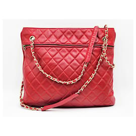 Chanel-Chanel Vintage Grand Shopping Shoulder Bag and Tote with Gold Hardware-Red