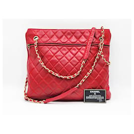 Chanel-Borsa a spalla e shopping Chanel Vintage Grand con hardware dorato-Rosso
