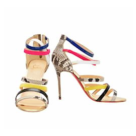 Christian Louboutin-Christian Louboutin Mariniere multicolor snakeskin sandals heels stiletto 40.5-Multiple colors
