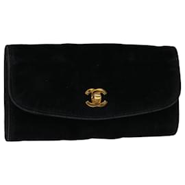Chanel-CHANEL Cosmetic Pouch Velor Black CC Auth bs11973-Black