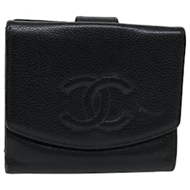 Chanel-CHANEL COCO Mark Portefeuille Caviar Skin Noir CC Auth bs12249-Noir
