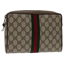 Gucci-GUCCI GG Supreme Web Sherry Line Clutch Bag PVC Beige 89 01 012 Auth bs12248-Beige