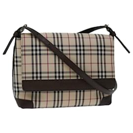 Burberry-BURBERRY Nova Check Shoulder Bag Canvas Beige Auth 67087-Beige