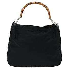 Gucci-GUCCI Bamboo Shoulder Bag Nylon 2way Black 001 2404 1577 auth 66949-Black