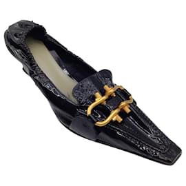 Autre Marque-Bottega Veneta Negro / Zapatos de tacón Madame de charol con tacón bajo y herrajes dorados-Negro