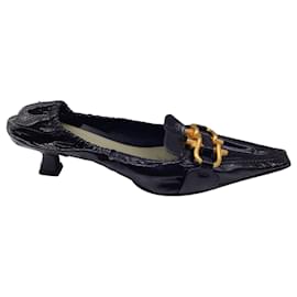 Autre Marque-Bottega Veneta Negro / Zapatos de tacón Madame de charol con tacón bajo y herrajes dorados-Negro