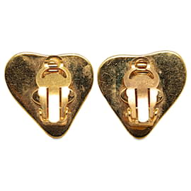Chanel-Gold Chanel CC Heart Clip On Earrings-Golden