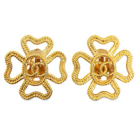 Chanel-Gold Chanel CC Clover Clip On Earrings-Golden