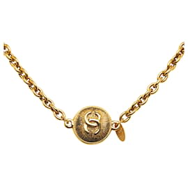 Chanel-Collier médaillon Chanel CC doré-Doré