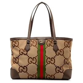 Gucci-Brown Gucci Jumbo GG Canvas Ophidia Tote-Brown