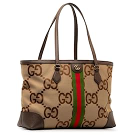 Gucci-Brown Gucci Jumbo GG Canvas Ophidia Tote-Brown