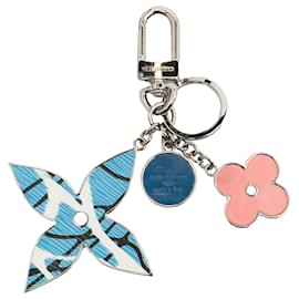 Louis Vuitton-Silver Louis Vuitton Monogram Aqua Flower Bag Charm Key Chain-Silvery