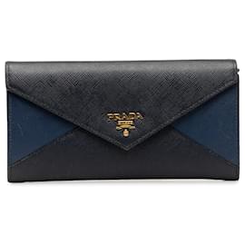 Prada-Blue Prada Saffiano Envelope Wallet-Blue