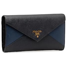 Prada-Blue Prada Saffiano Envelope Wallet-Blue