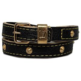 Louis Vuitton-Black Louis Vuitton Studded Suhali lined Wrap Bracelet-Black