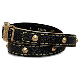 Louis Vuitton-Black Louis Vuitton Studded Suhali lined Wrap Bracelet-Black