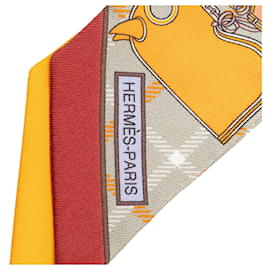 Hermès-Gray Hermes Printed Twilly Silk Scarf Scarves-Other