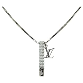 Louis Vuitton-Silver Louis Vuitton LV Whistle Chain Pendant Necklace-Silvery
