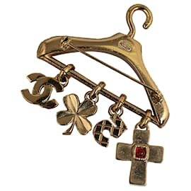 Chanel-Gold Chanel CC Charms Crystal Gripoix  Hanger Brooch-Golden