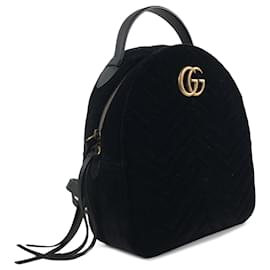 Gucci-Kleiner schwarzer Gucci-Rucksack aus Samt GG Marmont Matelassé-Schwarz