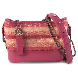 Chanel-Borsa a tracolla Gabrielle piccola Chanel rosa con paillettes-Rosa