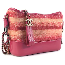 Chanel-Borsa a tracolla Gabrielle piccola Chanel rosa con paillettes-Rosa