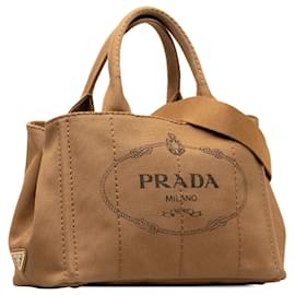 Prada-Bolso satchel canapa con logo de Prada en color canela-Camello